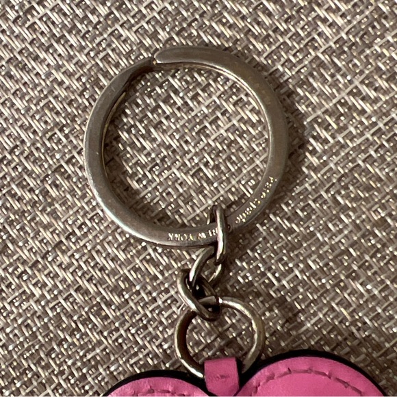 Kate Spade leather Heart with bow Key Chain Fob bag charm puffy pink gold text - Picture 4 of 4